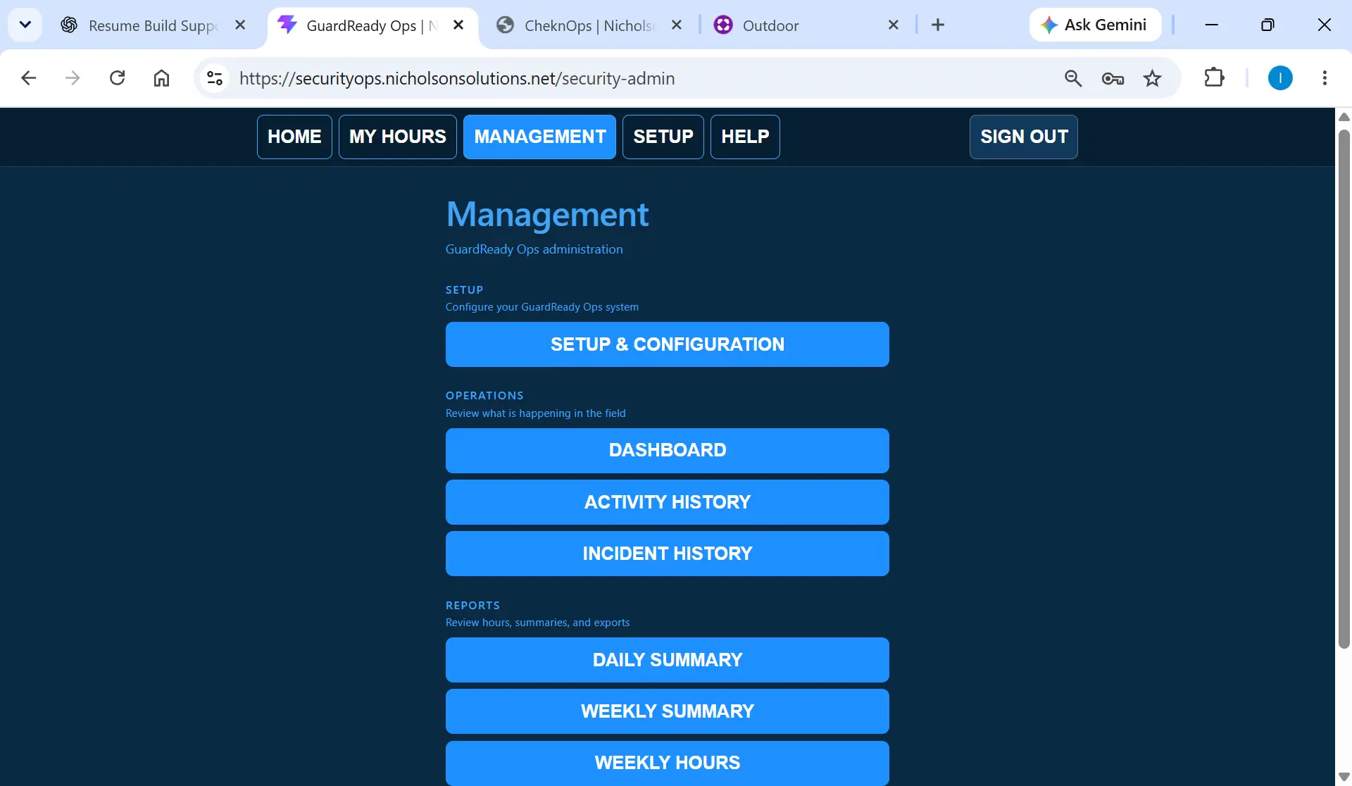 GuardReady Ops management and reporting workspace preview